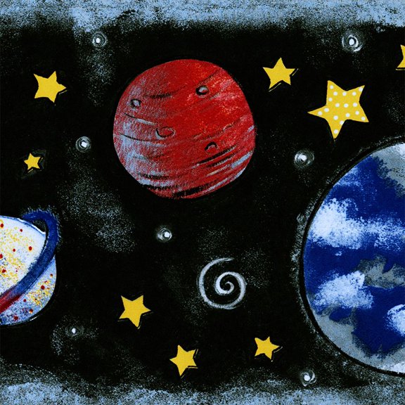 Concord Wallcoverings Solar System Drawing Wallpaper Border Featuring Planets Stars, Colors Black Orange Red Yellow, Size 7 Inches by 15 Feet NGB76817