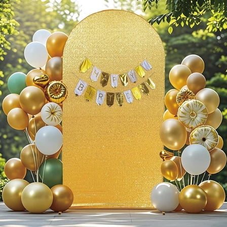 4x7.2ft Gold Sparkly Sequin Arch Backdrop Cover for Birthday Baby Showe
