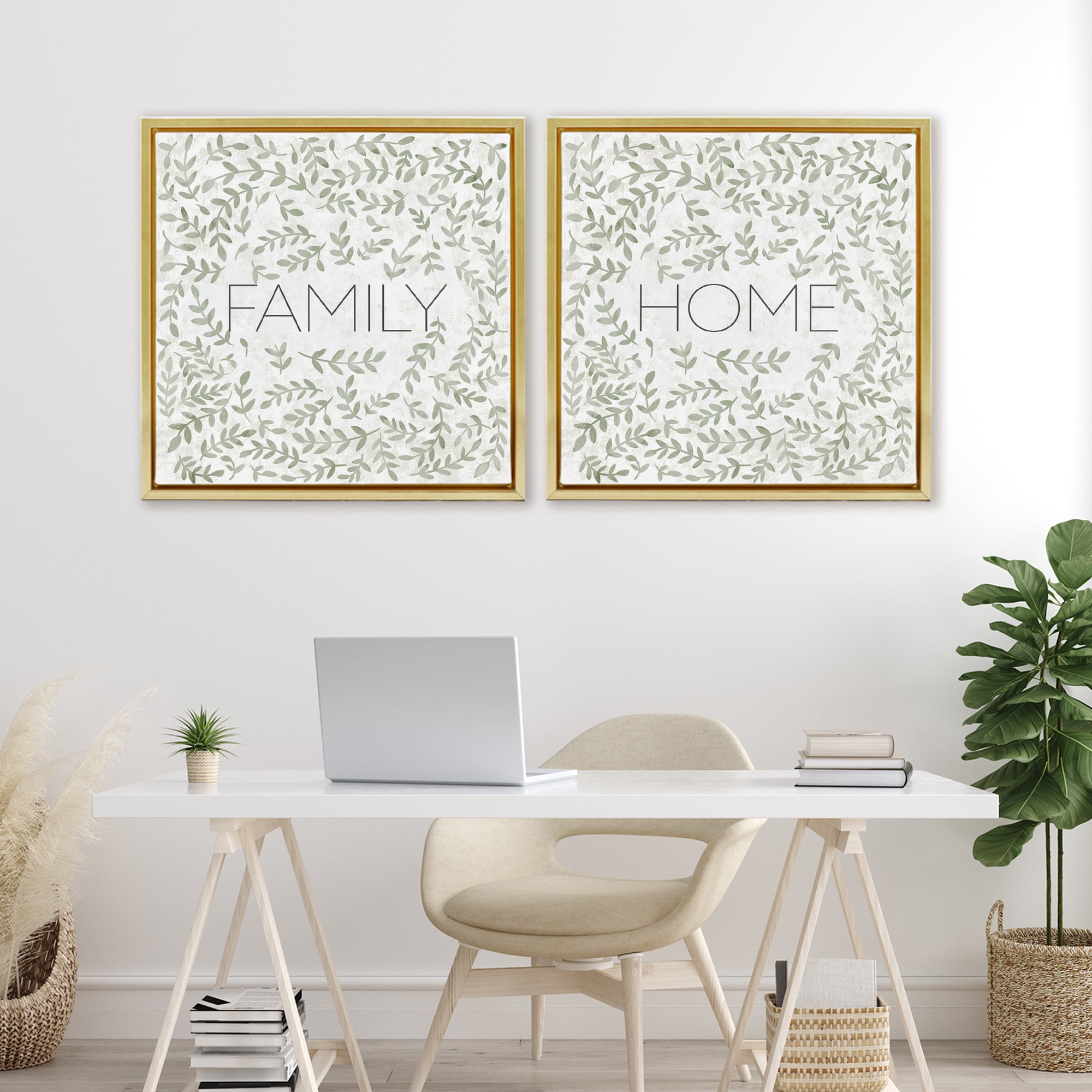 Stupell Industries Curved Ivy Sprigs Phrases 2 Piece Gold Framed Floater Canvas Set, design by SD Graphics Studio
