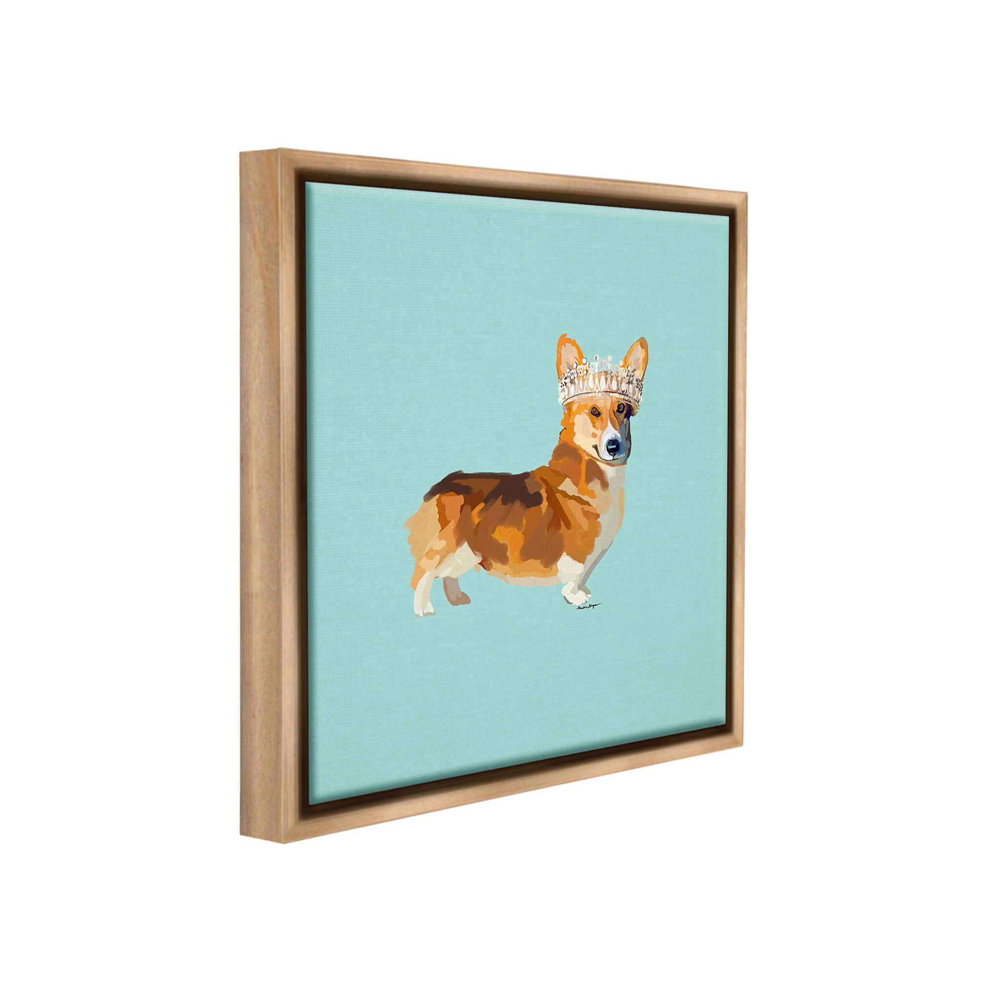 Stupell Industries Royal Corgi with Crown Animals & Insects Painting Brown Floater Framed Canvas Art Print Wall Art, 18 x 18
