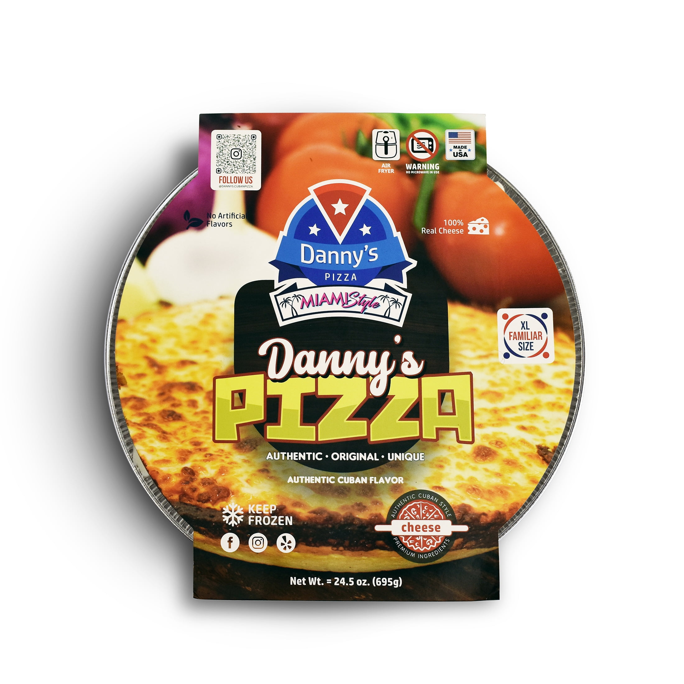 Danny's Family-Size Cuban Cheese Pizza, Frozen, Ready-to-Heat and Share.