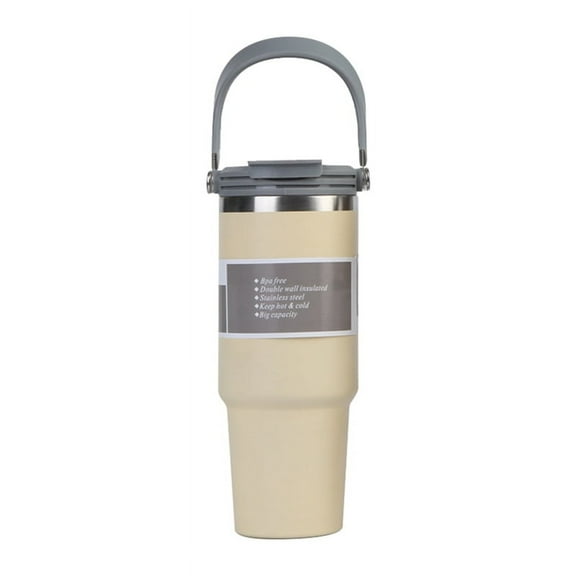 30 Oz Vacuum Insulated Bottle with Handle and Flip Straw Double Wall Stainless Steel Coffee Cup Travel Mug Leak Proof,B