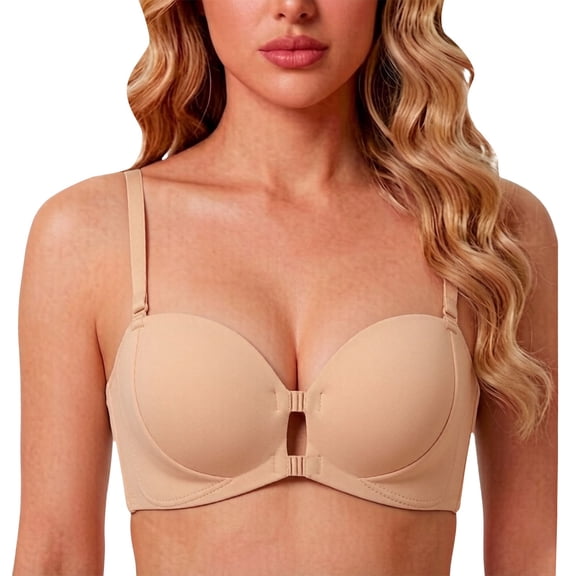 ZNQHFRE Front Closure Strapless Bra with Removable Strap, No Underwire Push Up Bra for Women Small Breast