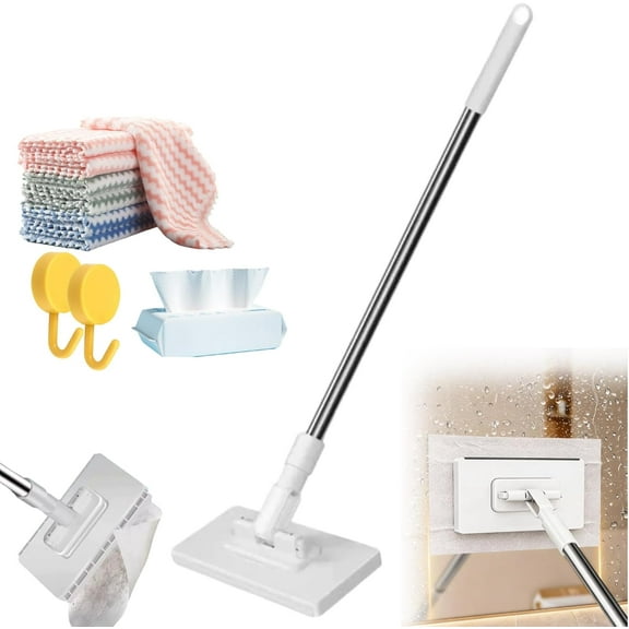 Snap Grip Mini Mop | Zero Touch Mini Mop: Disposable Clip Mopstick W/10 Reusable Cloths, Wet&Dry ClickMop for Floors, 40inch Locking Handle for Gaps & Multi-Surface, No Wash