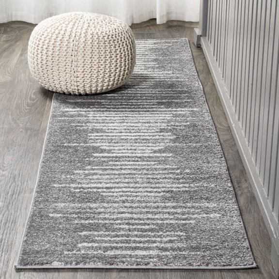JONATHAN Y MOROCCAN HYPE 2 x 8 Runner Rug, Aya Berber Stripe Geometric - Gray/Cream, MOH205B-28