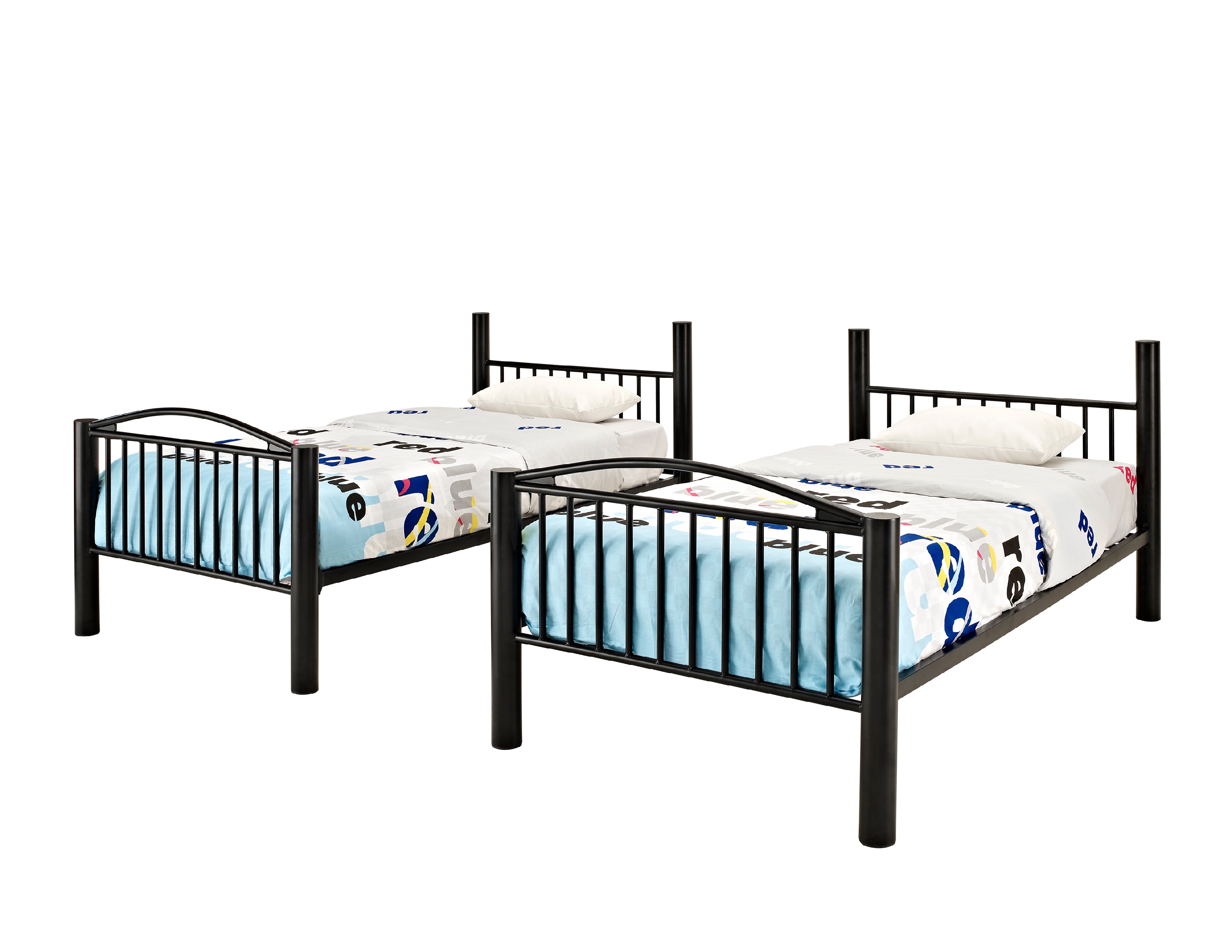 Powell Kalmia Twin Over Twin Heavy Metal Convertible Bunk Bed with Ladder, Black Finish