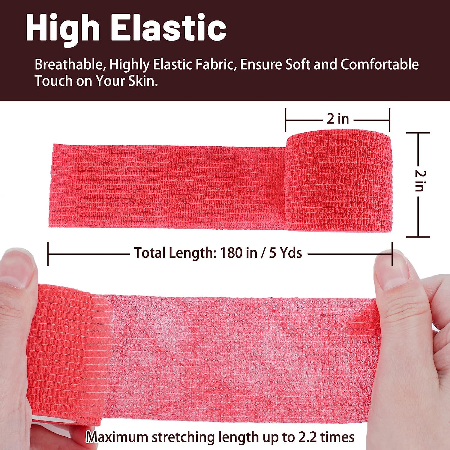 24 Pack Self Adhesive Bandage Wrap, 2” x 5 Yards Cohesive Medical Tape Elastic Grip Tape Red Sports Tape Athletic for Ankle, Wrist Sprains, Pet First Aid (Red, 2 Inch)