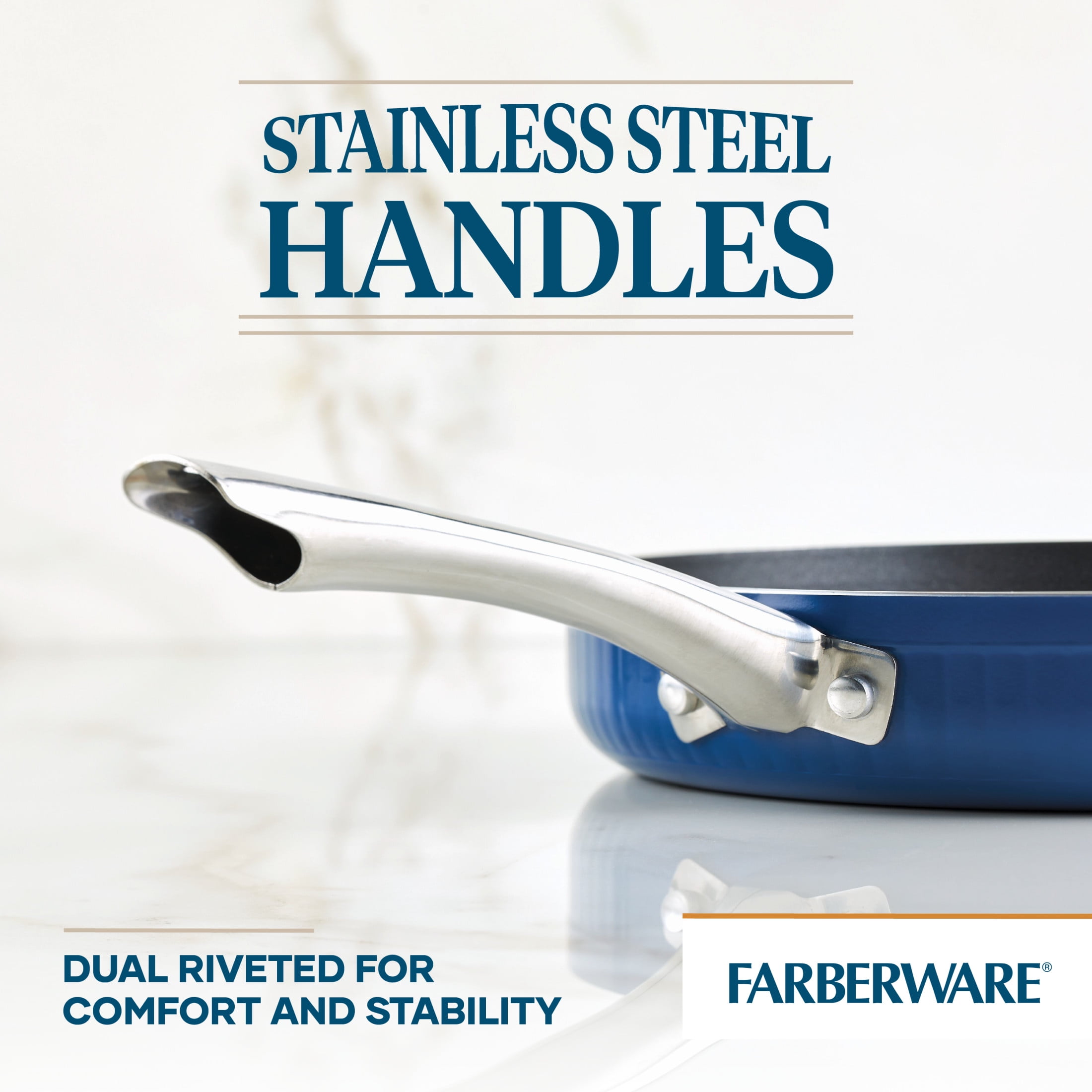 Farberware Style 11.25 Inch Nonstick Deep Round Grill Pan, Dishwasher Safe and Oven Safe to 500°F, Blue