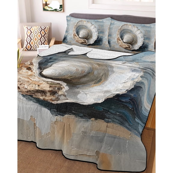 Coastal Seashells King Size Down Alternative Comforter, Lightweight Comforter Quilt Bedding Set with Pillow Shams Rustic Nautical Oil Abstract Painting All Seasons Bed Comforter Duvet Insert 96"x106"