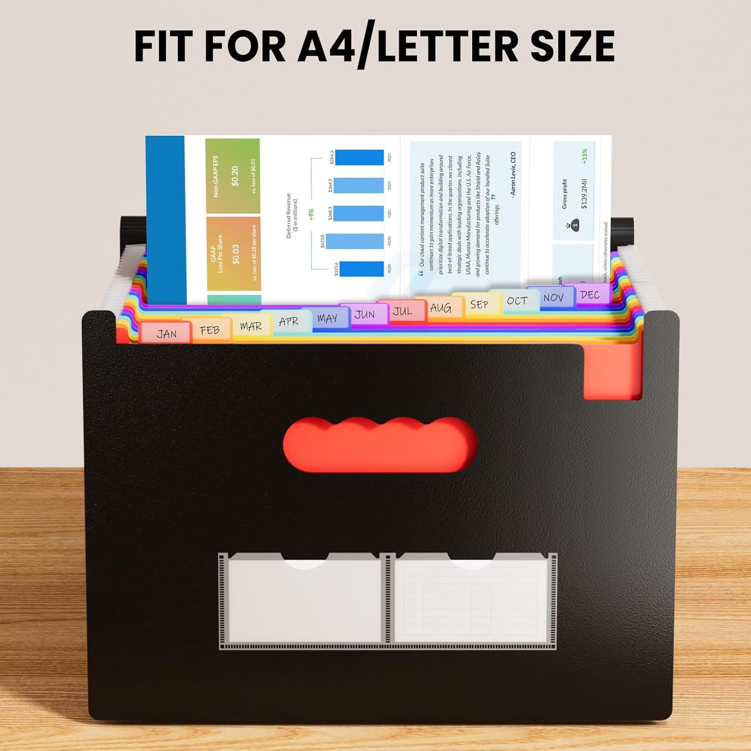 24 Pockets Expanding File Folder with Blank Labels, According File Organizer with Expandable Cover, Desktop Accordion Folders Letter A4 Paper Document Storage Organizer, Red