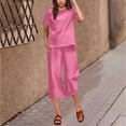 thumbnail image 2 of Miqool Women's Cotton Linen Summer Outfits Casual Short Sleeve Pullover Tops and Wide Leg Capri Pants 2 Piece Lounge Sets Tracksuits, 2 of 5