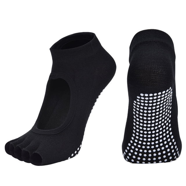 Calcetines de yoga Medio dedo del pie Transpirable Empeine abierto Antideslizante Suave para la piel Calcetines de pilates con barra de algodón peinado Negro YUNYI BRAND Deportes