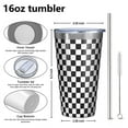 thumbnail image 4 of 16oz Tumblers Black White Checkered Pattern Stainless Steel Vacuum Insulated Double Wall Travel Tumbler Cups Mug with Lid and Straw,Cleaning Brush for Coffee,Tea, 4 of 4