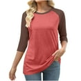 thumbnail image 2 of wdsxpo 3/4 Length Sleeve Shirts Women Casual Crewneck Slim Fit Shirts Color Block Dressy Tunic Business Work Clothes Plus Size, 2 of 4
