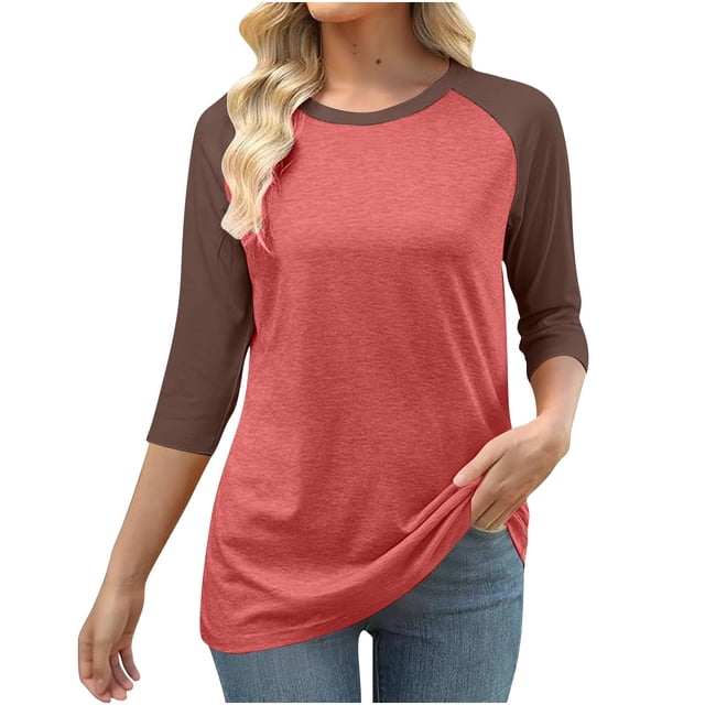 LVHAOGJOB Hauts pour Femmes Grande Taille Manches 3/4 T-Shirt d'Été Chandail Col Rond Graphique Chemises Classiques pour T-Shirts Violet