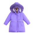 thumbnail image 4 of Shadoumai Teens Girls Insulated Parka Hooded Kids Winter Coat Printing Heavyweight Woolen Coat Faux Collar Waisted Jacket Girls Back To School Outfit, 4 of 4