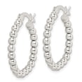 thumbnail image 2 of 925 Sterling Silver Anti-Tarnish Women's 3mm x 22mm Beaded Hinged Hoop Earrings, 2 of 4