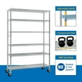 thumbnail image 5 of Hassch 46"W Adjustable Steel Wire Shelving Unit, 6-Tier Mobile Heavy-Duty Storage Rack with Side Hooks for Home, Kitchen, Garage (Silver), 5 of 9