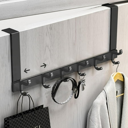 

Over The Door Hook Hanger Movable Heavy-Duty Organizer for Coat Towel Bag Robe - 6 Hooks Black
