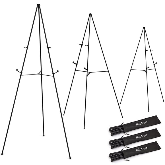 Soporte de caballete Nicpro plegable para suelo metálico de 160 cm, paquete de 3 con bolsa