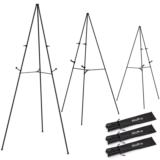 Soporte de caballete Nicpro plegable para suelo metálico de 160 cm, paquete de 3 con bolsa