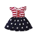 thumbnail image 1 of ZAXARRA Girls Dress Stripe and Star Printed Pattern Round Collar One-piece, 1 of 2