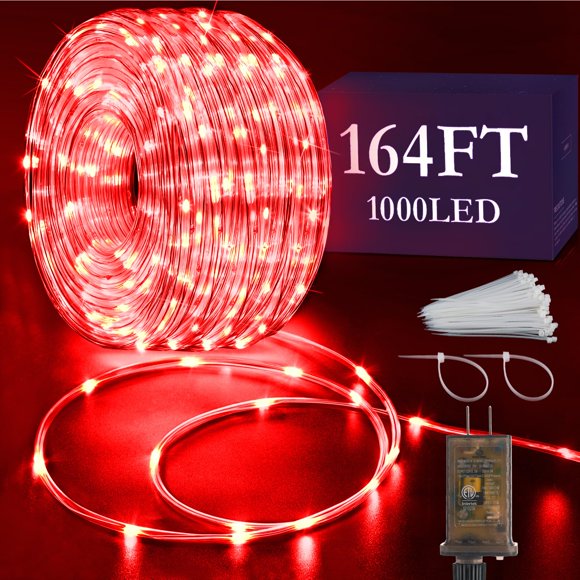 Luces tipo cuerda KNONEW, 164 pies, 1000 LED, impermeables, 8 modos, color rojo