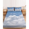 thumbnail image 2 of King Size Fitted Sheet Set - Clouds 3 Piece Bedding Sets 16" Deep Pocket Fitted Sheet with 2 Pillowcases, Blue White Sky Natural Landscape Brushed Microfiber Hotel Luxury Bed Sheets, 2 of 9