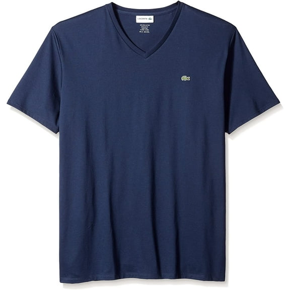 Men's Lacoste Navy Blue Short Sleeve Pima Cotton V-Neck Jersey T-Shirt - 2/XS