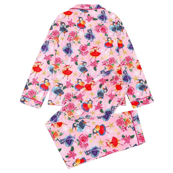 Puliio Halloween Pajamas Set for Womens 2 Piece Witch Floral Print Long Sleeve Top and Pants Cozy‑Soft Loungewear Nightwear Pjs Sets