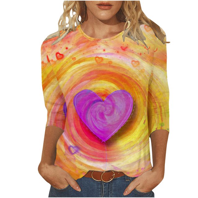 QTOCIO 3/4 Hauts à Manches pour Femmes, Hauts d'Été à Manches 3/4 pour Femmes, T-Shirts de Mode Décontractés Col Rond Manches 3/4 T-Shirt Ample Blouses pour Dames