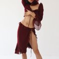 thumbnail image 3 of Faldas largas Conjunto de falda de 2 piezas para mujer Ropa de playa con lazo de gasa de manga larga (Rojo vino S) Ygjytge Vino rojo T S para Mujer, 3 of 7