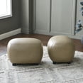 thumbnail image 5 of 23" Wide Faux Leather Upholstered Ottoman Set of 2, Mid-Century Modern Living Room Footrest with Soft Padded Seat, Footstool for Bedroom, Entryway or Living Room, Khaki, 5 of 9