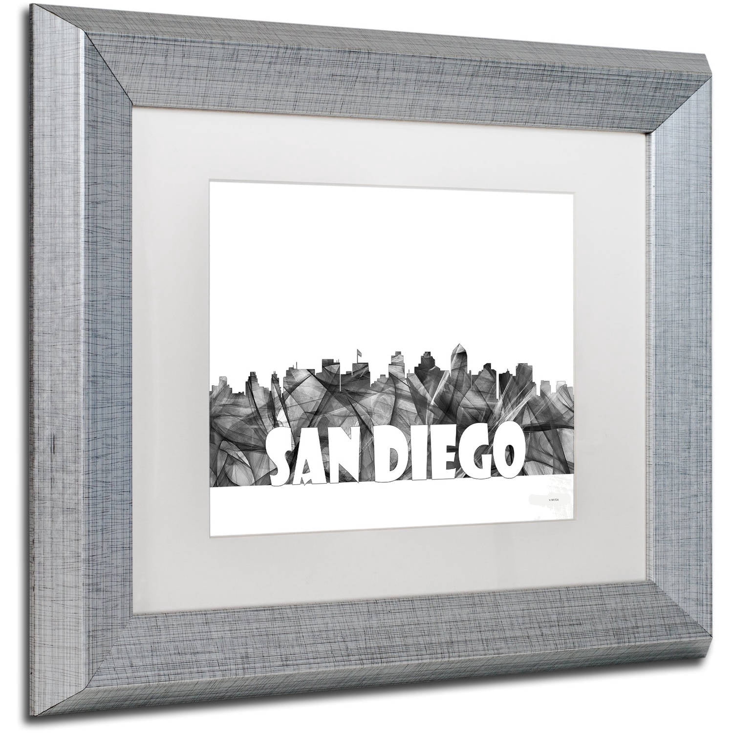 Trademark Fine Art 'San Diego California Skyline BG-2' Canvas Art by Marlene Watson, White Matte, Silver Frame