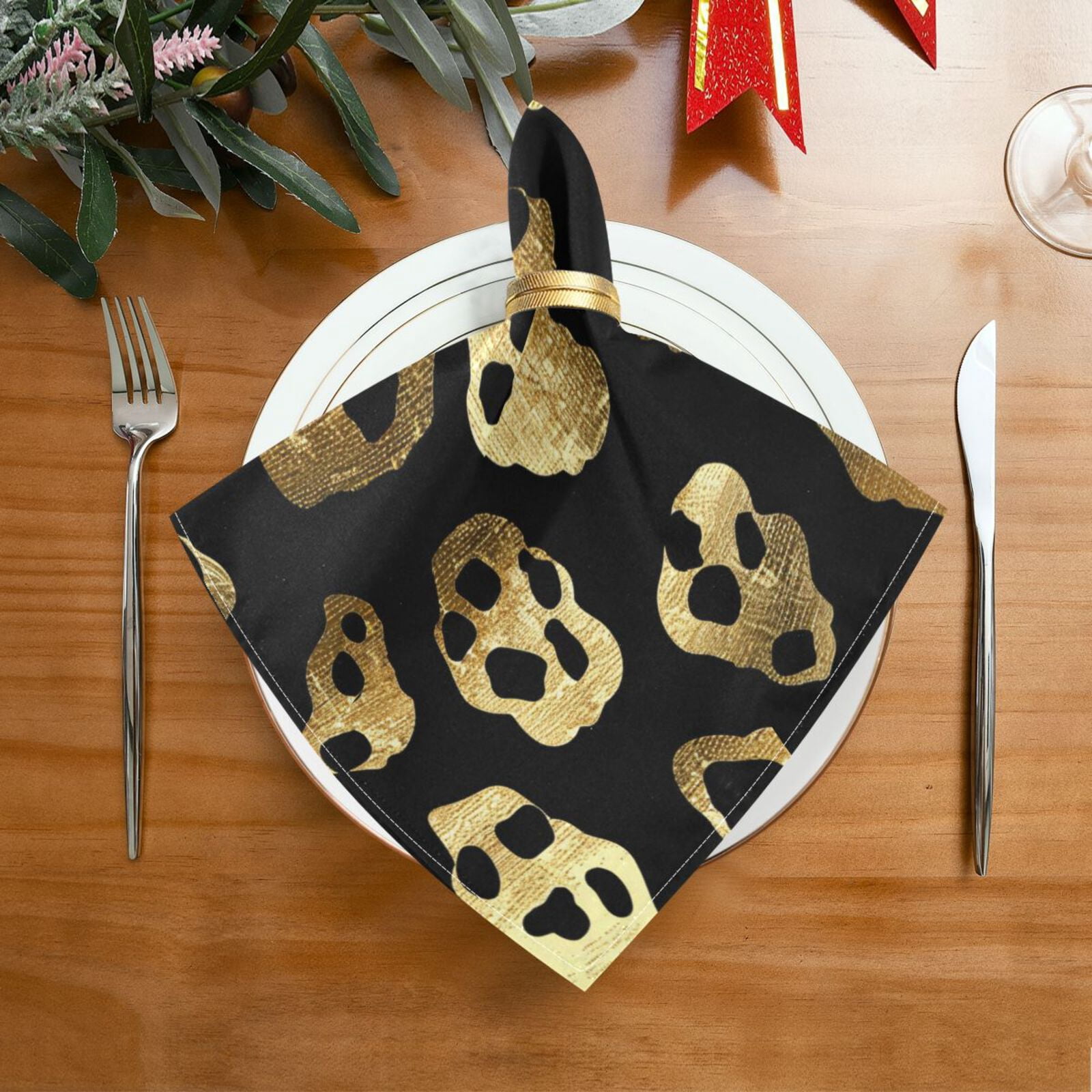 JSTEL Golden Cheetah Leopard Print Cloth Napkins Set of 6, 20x20 Inch Washable and Reusable Napkin for Decoupage Dinner Party Everyday Use
