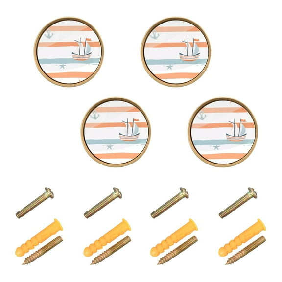 Yayeee 8 Pack Cabinet Knobs with Screws Round Zinc Drawer Pulls for Kitchen, Orange Nautical Pattern