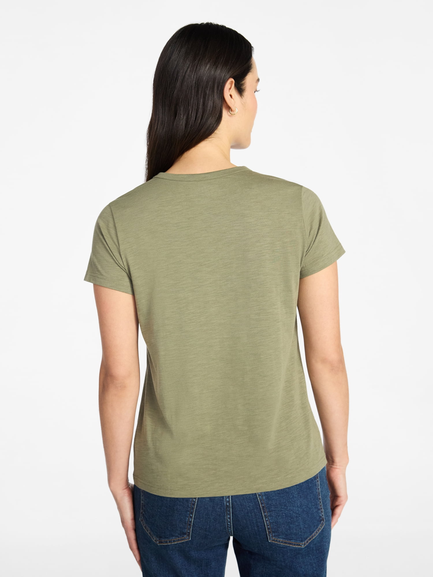 Time and Tru Women's Slub Crewneck Tee with Short Sleeves, Sizes XS-XXXL