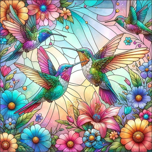 DIY 5D Diamond Painting Kit (for Adults) Diamond Painting "Stained Glass Hummingbird" - Full Diamond Crystal Rhinestone Embroidery Craft Kit, Can Be Used as Gift, Wall Decoration