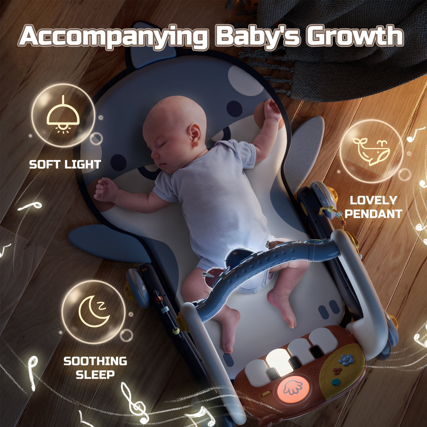 JoyStone 4 in 1 Baby Gym Play Mat & Baby Learning Walker, Activity Mat with Kick and Play Piano for Infant Newborn, Gift 0-12 Months