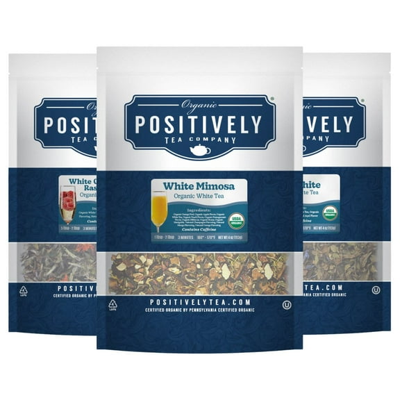 Positively Tea's Organic White Tea Sampler, Loose Leaf, 4 oz Bags, 3 Pack