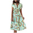 thumbnail image 1 of Vestidos estampados de manga corta con cuello en V casuales de verano para mujer Fridja bnh2823, 1 of 5
