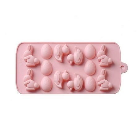 Jeobest Silicone 3D Mold Cake - Cake Fondant Mold - Fondant Molds Silicone - Silicone Cake Mold Mini - Easter 14 Holes Duck Rabbit Egg 3D Shape Silicone Cake Mold for Baking DIY Jelly Candy