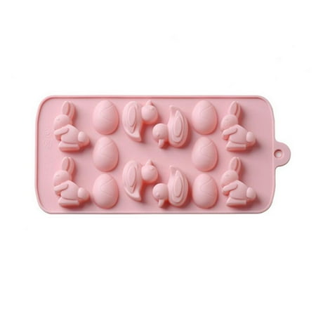 Jeobest Silicone 3D Mold Cake - Cake Fondant Mold - Fondant Molds Silicone - Silicone Cake Mold Mini - Easter 14 Holes Duck Rabbit Egg 3D Shape Silicone Cake Mold for Baking DIY Jelly Candy