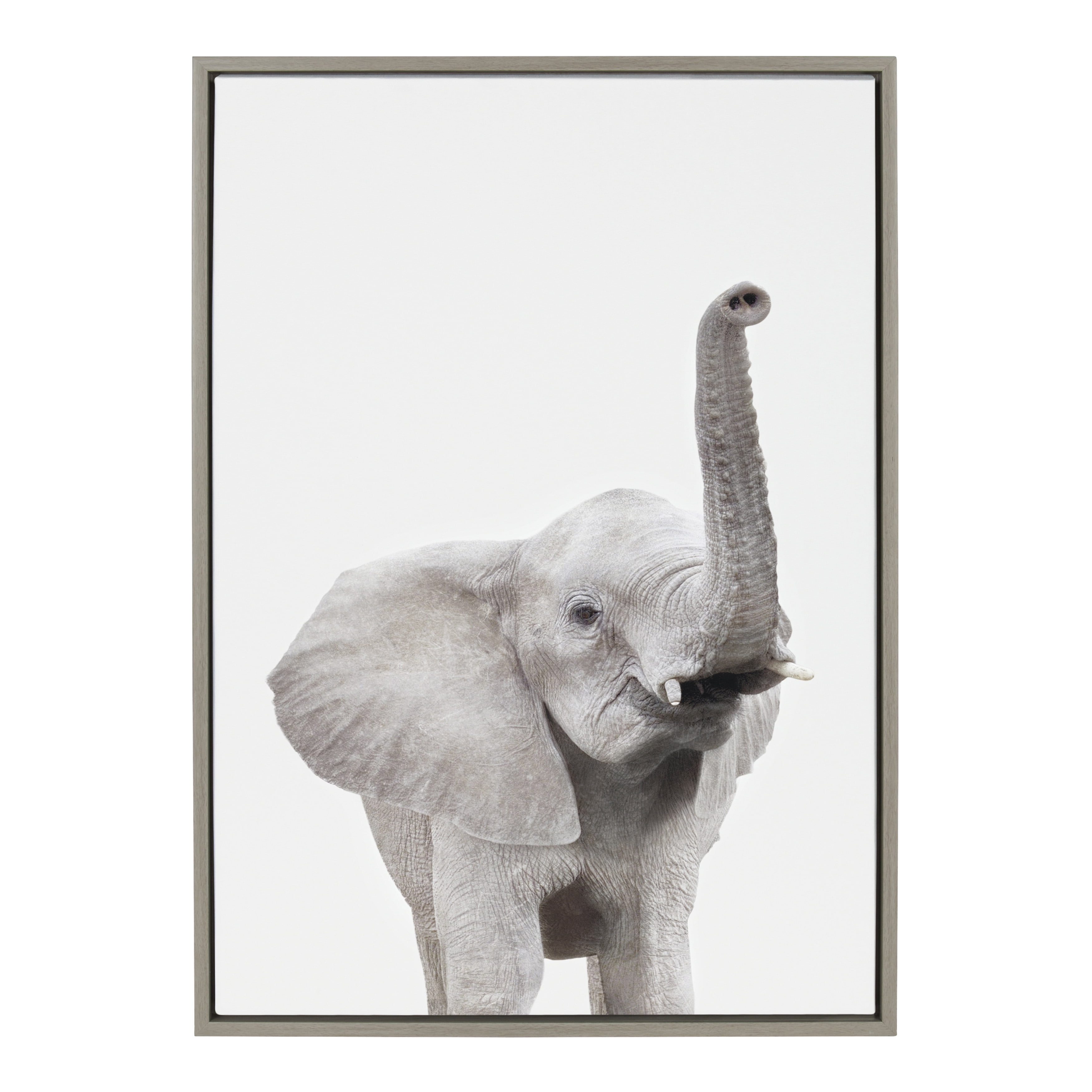 Kate And Laurel Sylvie Elephant With Raised Trunk Animal Print Portrait Framed Canvas Wall Art By Amy Peterson 23x33 Gray Walmart Com Walmart Com