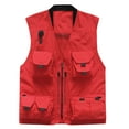 thumbnail image 2 of Zysthvn Outdoor Jackets for Men for Winter Lightweight Cargo Athletic Mens Vest Jacket Half Zip with Pockets Solid V-Neck Jackets, Red XXL, 2 of 7