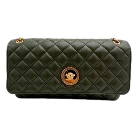 New Versace La Medusa Quilted Lambskin Leather Chain Crossbody Bag Olive Green