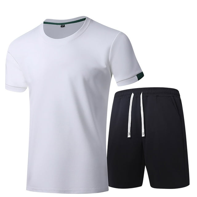 Styesk Mens Outfits 2 Piece Men's Solid Color Round Neck Shorts Short Sleeved Casual Fashion Set