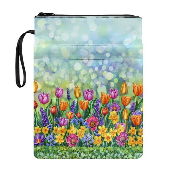HELLHERO Zipper Pouch for Librarian, 11.4 Inch X 8.66 Inch Easy Carry Book Case with Book Protection, Paperbacks Notebook Book Springtime Floral Bouquet Theme for Reader