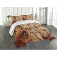 thumbnail image 3 of Ambesonne Vintage Quilted Bedspread Set 3 Pcs, Mechanical Clocks Gears, King Size, Dark Orange Beige, 3 of 5