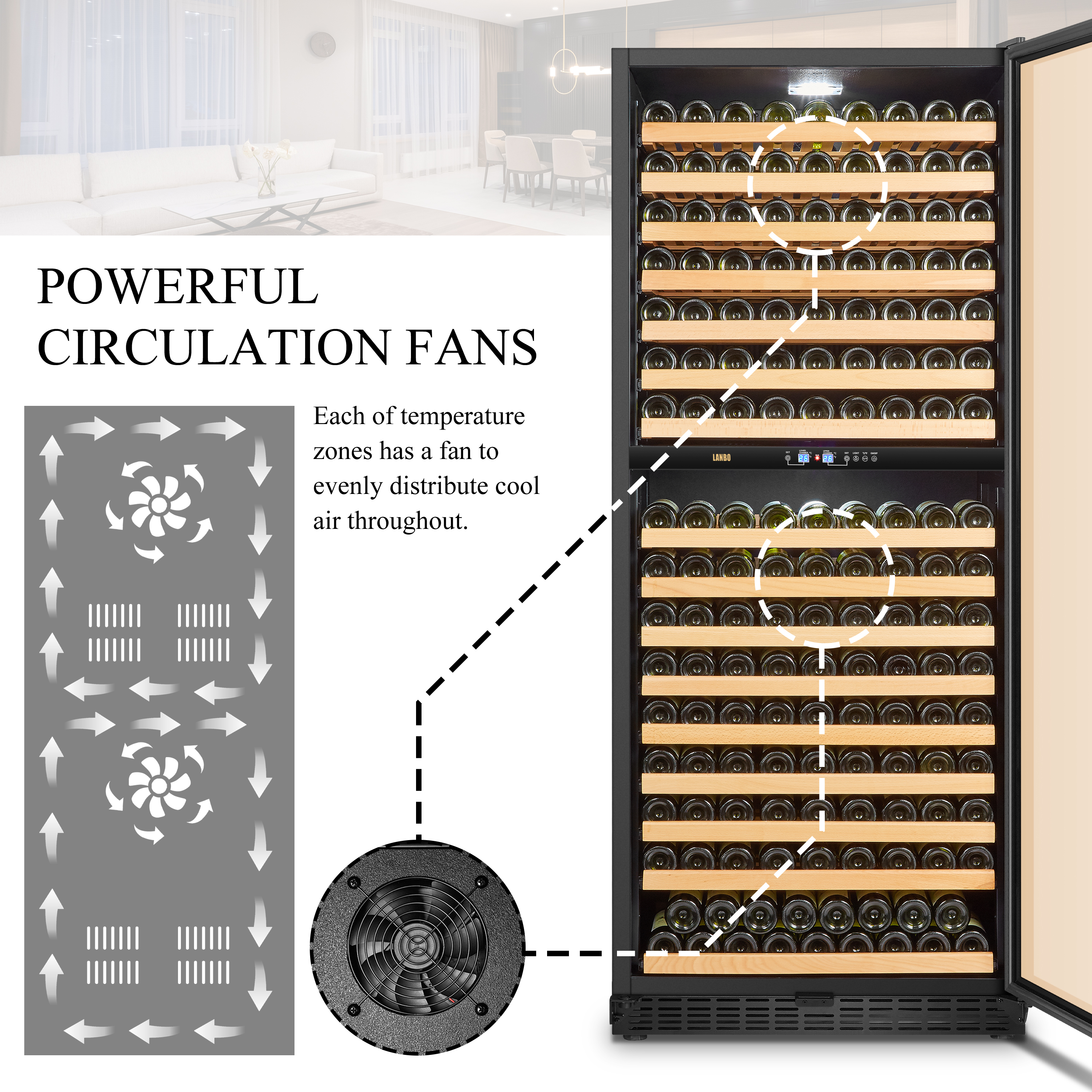 Lanbo 287 Bottle 32 inch Width Built-in Dual Zone Wine Refrigerator